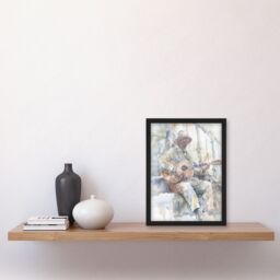 "Artery8 Street Musician Playing Guitar Watercolour Framed Art Print in Grey - Size: W12"" x H16""" - thumbnail 4