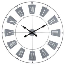 Orsina Grey Metal Large Wall Clock, 90cm Round Clock With Weathered Plates, Silent Wall Clock With Metal Frame