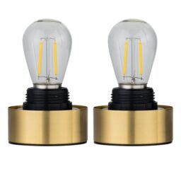 First Choice Lighting Set of 2 Porter - Satin Brass Battery Operated Lamp Bases Only in Gold