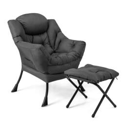 Costway Lazy Chair w/Ottoman Modern Leisure Chair Lounge Chair w/Pillow in Grey