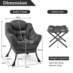 Costway Lazy Chair w/Ottoman Modern Leisure Chair Lounge Chair w/Pillow in Grey - thumbnail 2