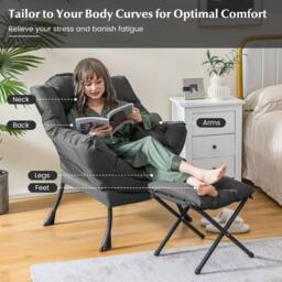 Costway Lazy Chair w/Ottoman Modern Leisure Chair Lounge Chair w/Pillow in Grey - thumbnail 4