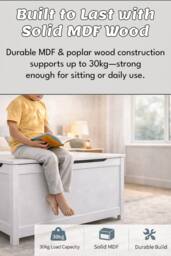 Hygrad Built to Survive Large Wooden Ottoman Toy Chest Storage Box For Children in White - thumbnail 3