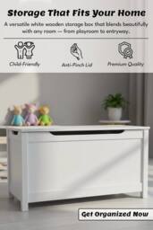 Hygrad Built to Survive Large Wooden Ottoman Toy Chest Storage Box For Children in White - thumbnail 6