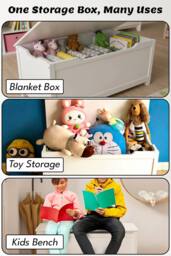 Hygrad Built to Survive Large Wooden Ottoman Toy Chest Storage Box For Children in White - thumbnail 4