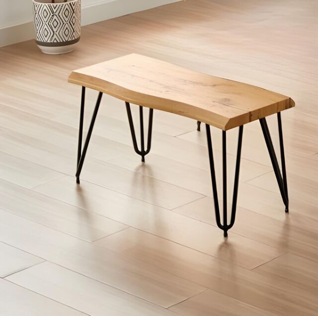 KOSY KOALA Wooden Bench With Metal Hairpin Legs for Dining Room, Work, or Study in Brown - image 1