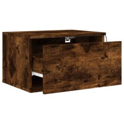 Berkfield Home Wall-mounted Bedside Cabinet with LED Lights Smoked Oak in Brown - thumbnail 6