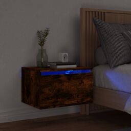 Berkfield Home Wall-mounted Bedside Cabinet with LED Lights Smoked Oak in Brown - thumbnail 1