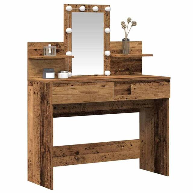 Berkfield Home Stunning Dressing Table with Mirror&LED Lights Old Wood Engineere in Brown - image 1