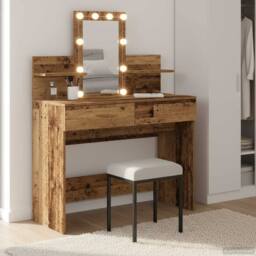 Berkfield Home Stunning Dressing Table with Mirror&LED Lights Old Wood Engineere in Brown - thumbnail 2