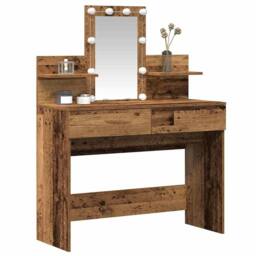 Berkfield Home Stunning Dressing Table with Mirror&LED Lights Old Wood Engineere in Brown - thumbnail 1