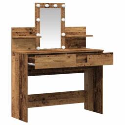 Berkfield Home Stunning Dressing Table with Mirror&LED Lights Old Wood Engineere in Brown - thumbnail 4