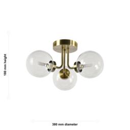 First Choice Lighting Dore - Antique Brass 3 Arm Ceiling Light with Clear Glass Shades in Bronze - thumbnail 7