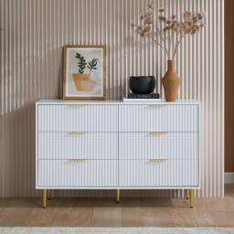 Birlea Zaza White 6 Drawer Chest Fluted Bedroom Storage - thumbnail 1
