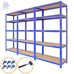 Monstershop 3 x Monster Racking T-Rax Metal Storage Shelves, Blue, 90cm W, 45cm D in Blue - thumbnail 2