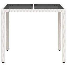 Berkfield Home Garden Table with Glass Top White 90x90x75 cm Poly Rattan - Size: 90 x 90 x 75 cm - thumbnail 5