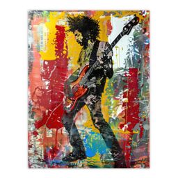 "Artery8 Colourful Bassist Rocker Portrait Street Art Wall Art Print - Size: W12"" x H16""" - thumbnail 1