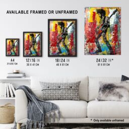 "Artery8 Colourful Bassist Rocker Portrait Street Art Wall Art Print - Size: W12"" x H16""" - thumbnail 3