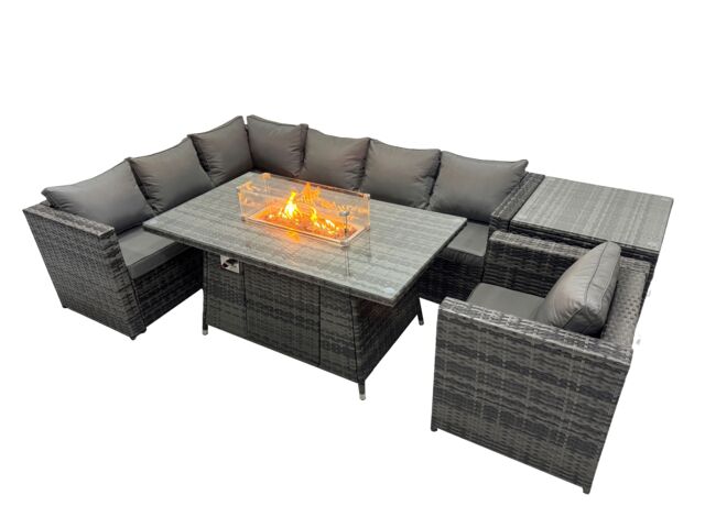 Fimous Rattan Garden Furniture Dining Set 7-seater with Side Table in Dark Grey - image 1