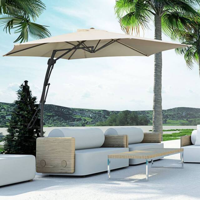 OUTSUNNY Outdoor Market Table 3(m) Parasol Umbrella Sun Shade with 8 Ribs in Cream