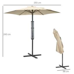 OUTSUNNY Outdoor Market Table 3(m) Parasol Umbrella Sun Shade with 8 Ribs in Cream - thumbnail 3