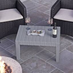 SPETLEK Grey Rattan Coffee Table Wood Look Top Outdoor Garden - thumbnail 4