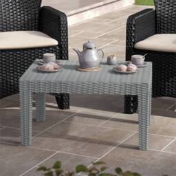 SPETLEK Grey Rattan Coffee Table Wood Look Top Outdoor Garden - thumbnail 1