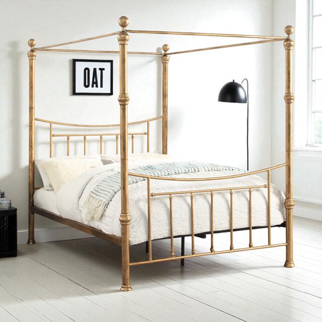 OAT Home Westminster Victorian Style Antique Brass Effect 4 Poster Canopy Bed Frame in Bronze - Size: Double - image 1