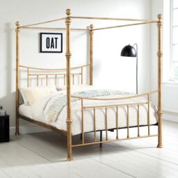 OAT Home Westminster Victorian Style Antique Brass Effect 4 Poster Canopy Bed Frame in Bronze - Size: Double