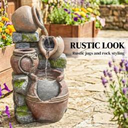 Nordara 4-Tier Outdoor Garden Water Fountain Decor with LED Lights in Brown - Size: 100 cm x 60 cm - thumbnail 6