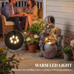Nordara 4-Tier Outdoor Garden Water Fountain Decor with LED Lights in Brown - Size: 100 cm x 60 cm - thumbnail 4