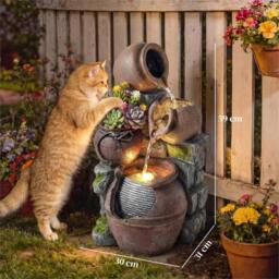 Nordara 4-Tier Outdoor Garden Water Fountain Decor with LED Lights in Brown - Size: 100 cm x 60 cm - thumbnail 2