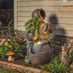 Nordara 4-Tier Outdoor Garden Water Fountain Decor with LED Lights in Brown - Size: 100 cm x 60 cm - thumbnail 3