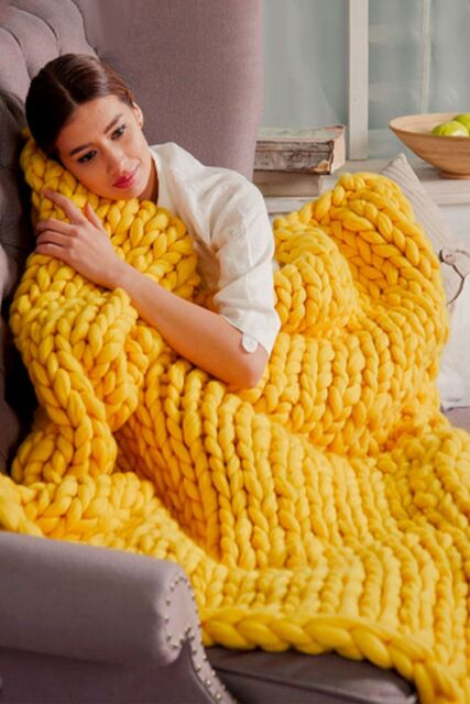 Living and Home 80x100cm Thick Knitted Blankets Warm Breathable in Yellow - Size: 80x100 cm - image 1