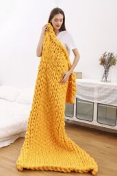 Living and Home 80x100cm Thick Knitted Blankets Warm Breathable in Yellow - Size: 80x100 cm - thumbnail 6