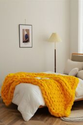 Living and Home 80x100cm Thick Knitted Blankets Warm Breathable in Yellow - Size: 80x100 cm - thumbnail 5