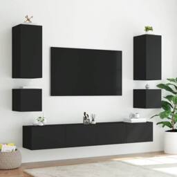 Berkfield Home TV Wall Cabinets with LED Lights 2 pcs Black 40.5x35x40 cm - thumbnail 5