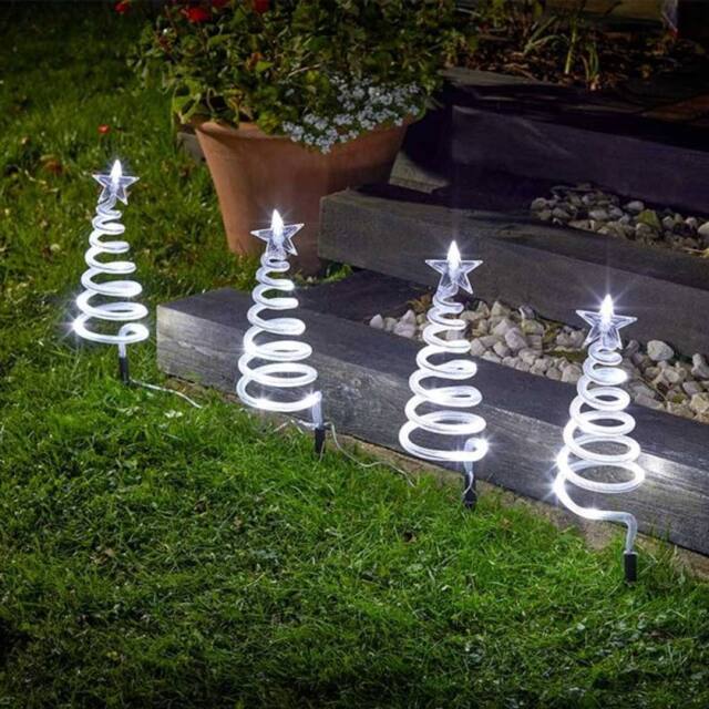 Marco Paul 4pc Christmas Spiral Tree LED Stake Lights in White - Size: 50 cm x 15 cm - image 1