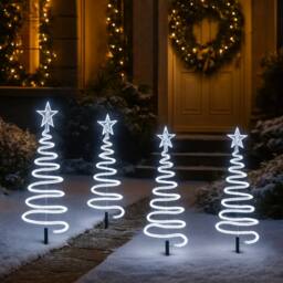 Marco Paul 4pc Christmas Spiral Tree LED Stake Lights in White - Size: 50 cm x 15 cm - thumbnail 6