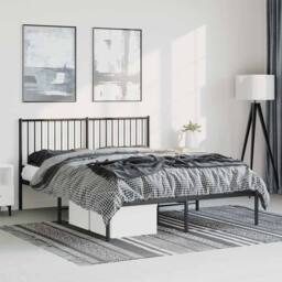 Berkfield Home Metal Bed Frame with Headboard Black 150x200 cm King Size - thumbnail 2