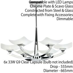 Loops Semi Flush Ceiling Light Chrome & Scavo Glass 6 Bulb Hanging Pendant Lamp Shade in Clear - thumbnail 2