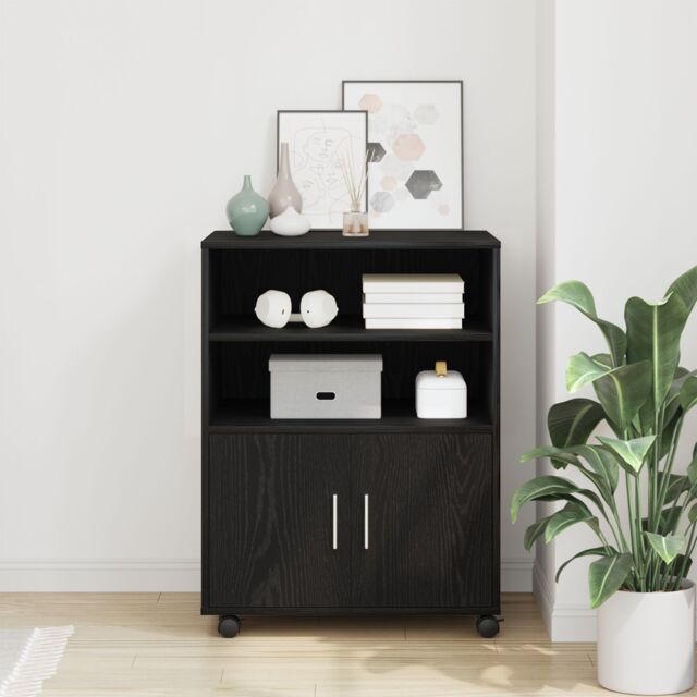 Berkfield Home Rolling Cabinet Black Oak 60x48x81 cm Engineered Wood - Size: 60 x 48 x 81 cm - image 1