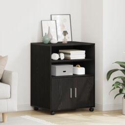 Berkfield Home Rolling Cabinet Black Oak 60x48x81 cm Engineered Wood - Size: 60 x 48 x 81 cm - thumbnail 4