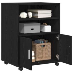 Berkfield Home Rolling Cabinet Black Oak 60x48x81 cm Engineered Wood - Size: 60 x 48 x 81 cm - thumbnail 3