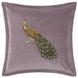 Voyage Maison Mayura Peacock Embellished Velvet Cushion in Lavender - Size: 55 cm x 55 cm - thumbnail 1