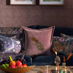 Voyage Maison Mayura Peacock Embellished Velvet Cushion in Lavender - Size: 55 cm x 55 cm - thumbnail 2