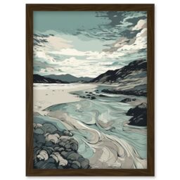 Artery8 Luskentyre Beach Coastal Landscape Illustration Artwork Framed Wall Art Print A4 in Brown - thumbnail 1