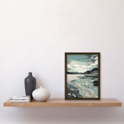 Artery8 Luskentyre Beach Coastal Landscape Illustration Artwork Framed Wall Art Print A4 in Brown - thumbnail 2