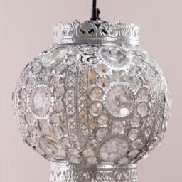 ValueLights Bazaar Moroccan Jewelled Silver Easy Fit Ceiling Pendant Lamp Shade in Metallic Silver - thumbnail 3
