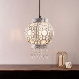 ValueLights Bazaar Moroccan Jewelled Silver Easy Fit Ceiling Pendant Lamp Shade in Metallic Silver